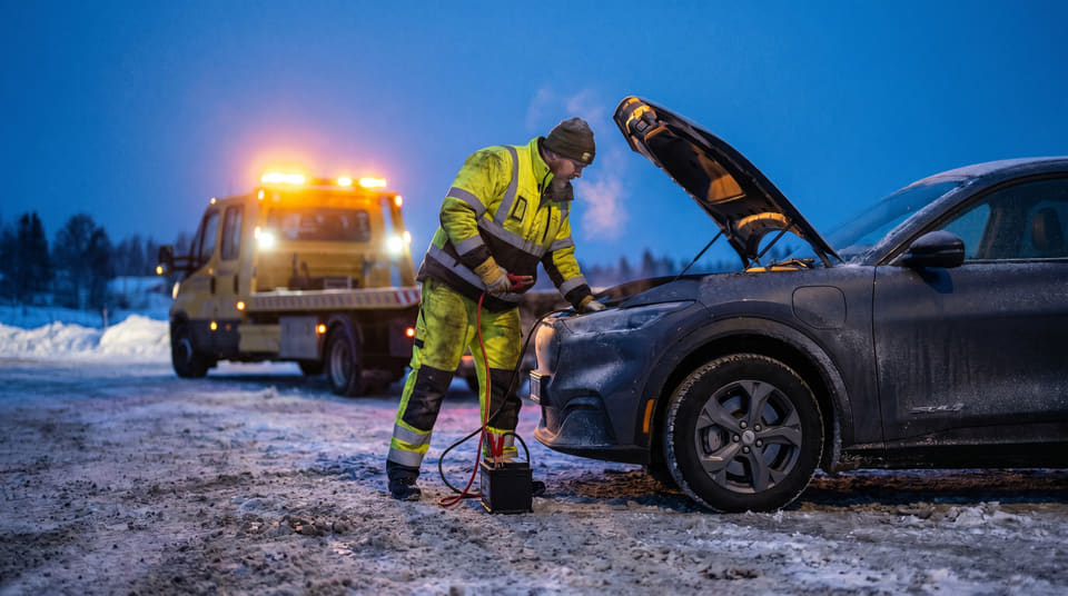 Frykten for tomt hovedbatteri er stor, men én av tre elbil-berginger i kulda skyldes faktisk at det lille 12-voltsbatteriet er flatt. Da hjelper det lite med strøm på tanken.