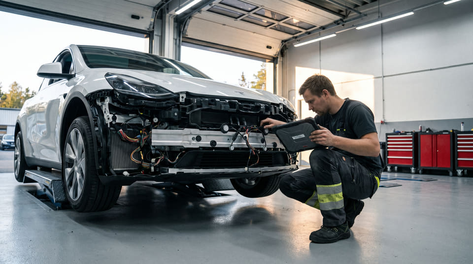 Avansert teknologi og tidkrevende kalibrering av sensorer i støtfangere gjør at verkstedregningene for Tesla Model Y skyter i været, noe som presser opp forsikringsprisene.