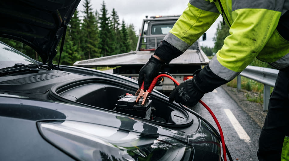 Det er sjelden hovedbatteriet som svikter. Hele én av tre veiassistanser for elbiler skyldes problemer med det lille 12-voltsbatteriet, som kan låse bilens hjul fullstendig.