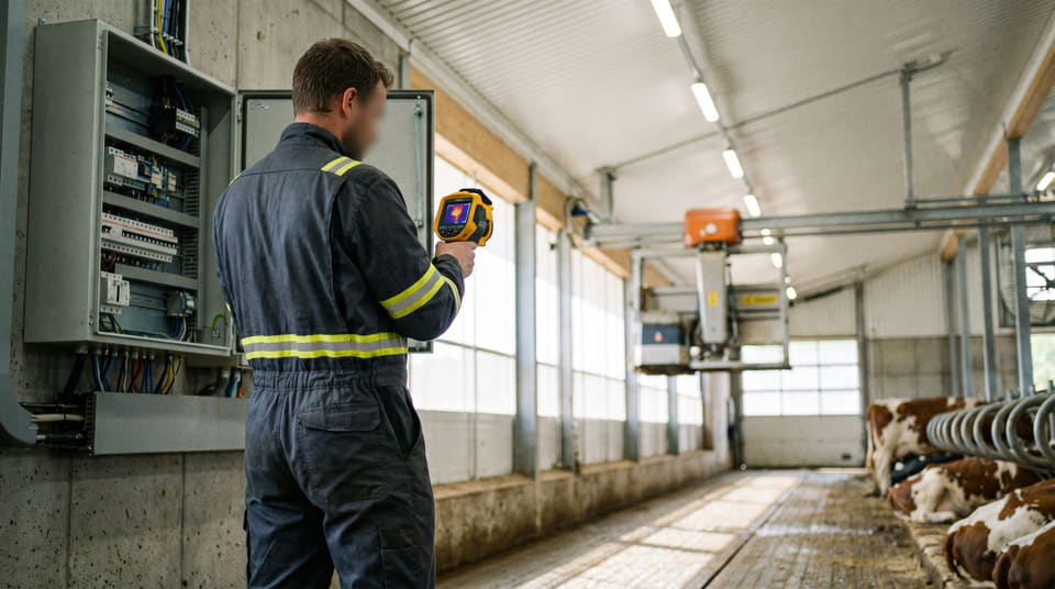 Strenge krav til brannsikring og el-kontroll med termografering er avgjørende for å unngå avkorting på landbruksforsikringen i moderne, høyteknologiske fjøs.