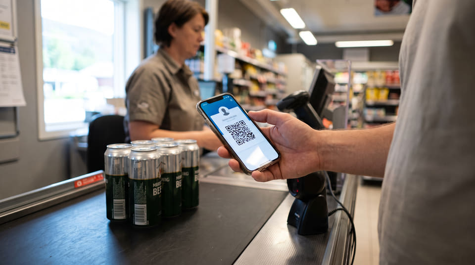 Kan du bruke digitalt førerkort eller BankID på Vinmonopolet, Kiwi og Rema 1000? Se oversikten over hvilke butikker som godtar digital ID her.