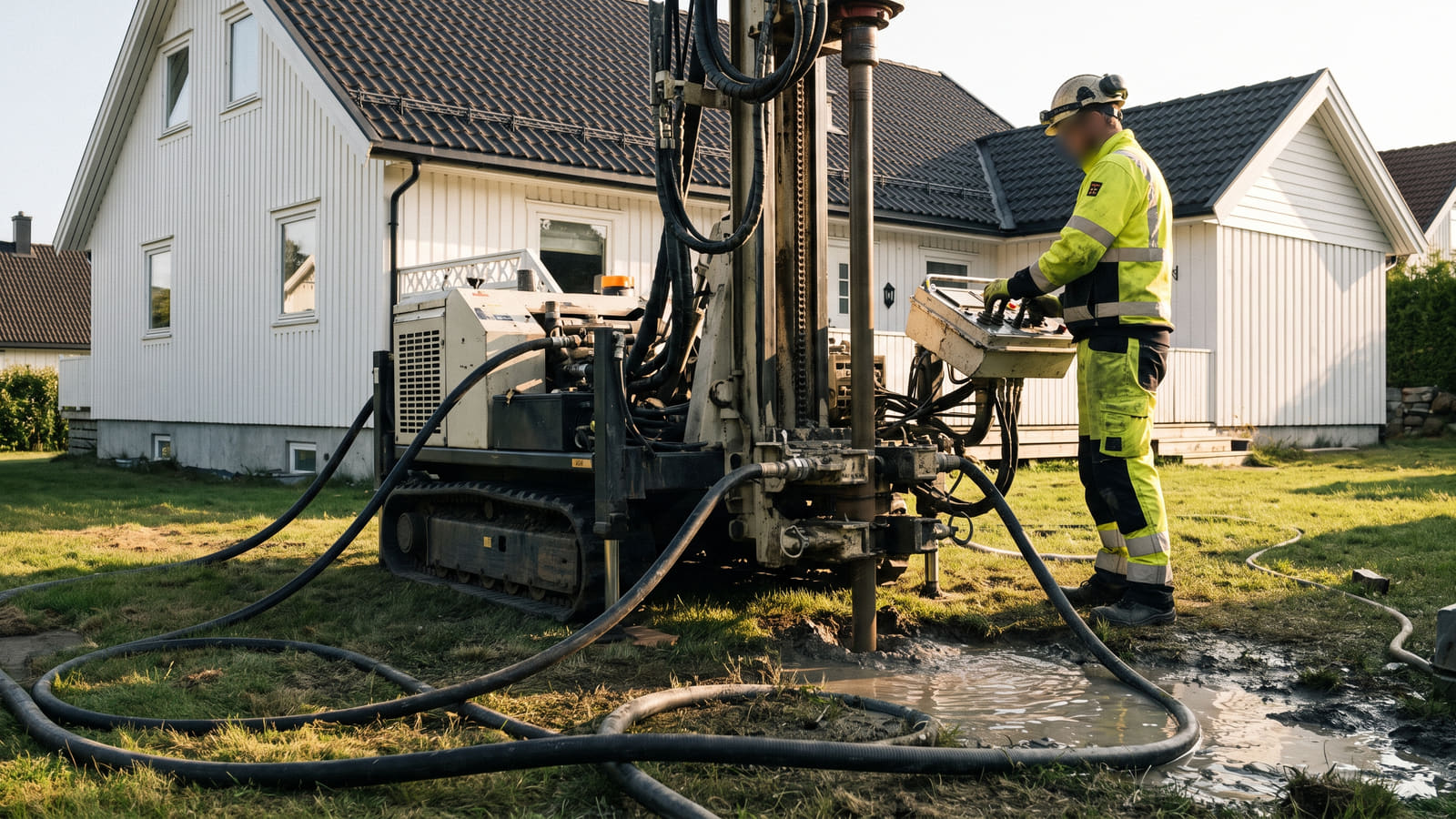 Etablering av bergvarme krever boring av energibrønn. Selv om startkostnaden er høy, kan du få opptil 49 000 kroner i Enova-støtte for væske-til-vann-varmepumper i 2026.