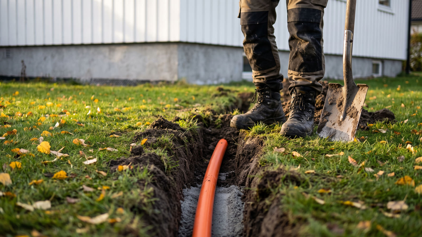Mange boligeiere velger å grave ned fiberrøret selv for å spare penger. Det er avgjørende at grøften er dyp nok og fri for skarp stein for å unngå skader på kabelen.