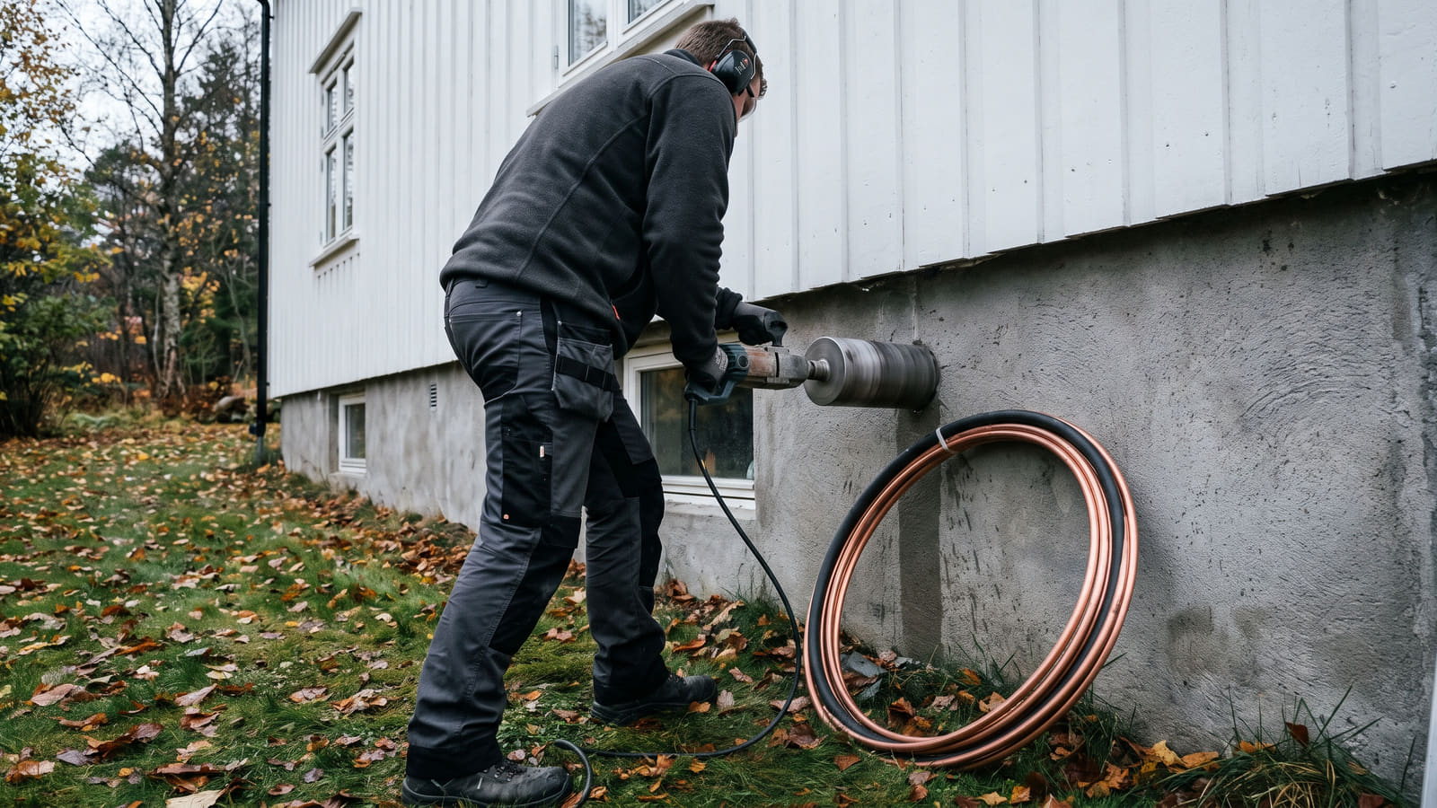 Standard montering dekker kun trevegg. Må montøren bore gjennom betong eller grunnmur, kan kjerneboring alene koste deg opptil 6000 kroner ekstra.