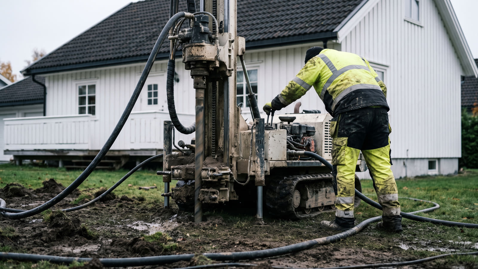 Boring av energibrønn for væske-til-vann-varmepumpe krever store inngrep på tomten. Å velge riktig installatør er avgjørende for at den høye investeringen skal lønne seg.