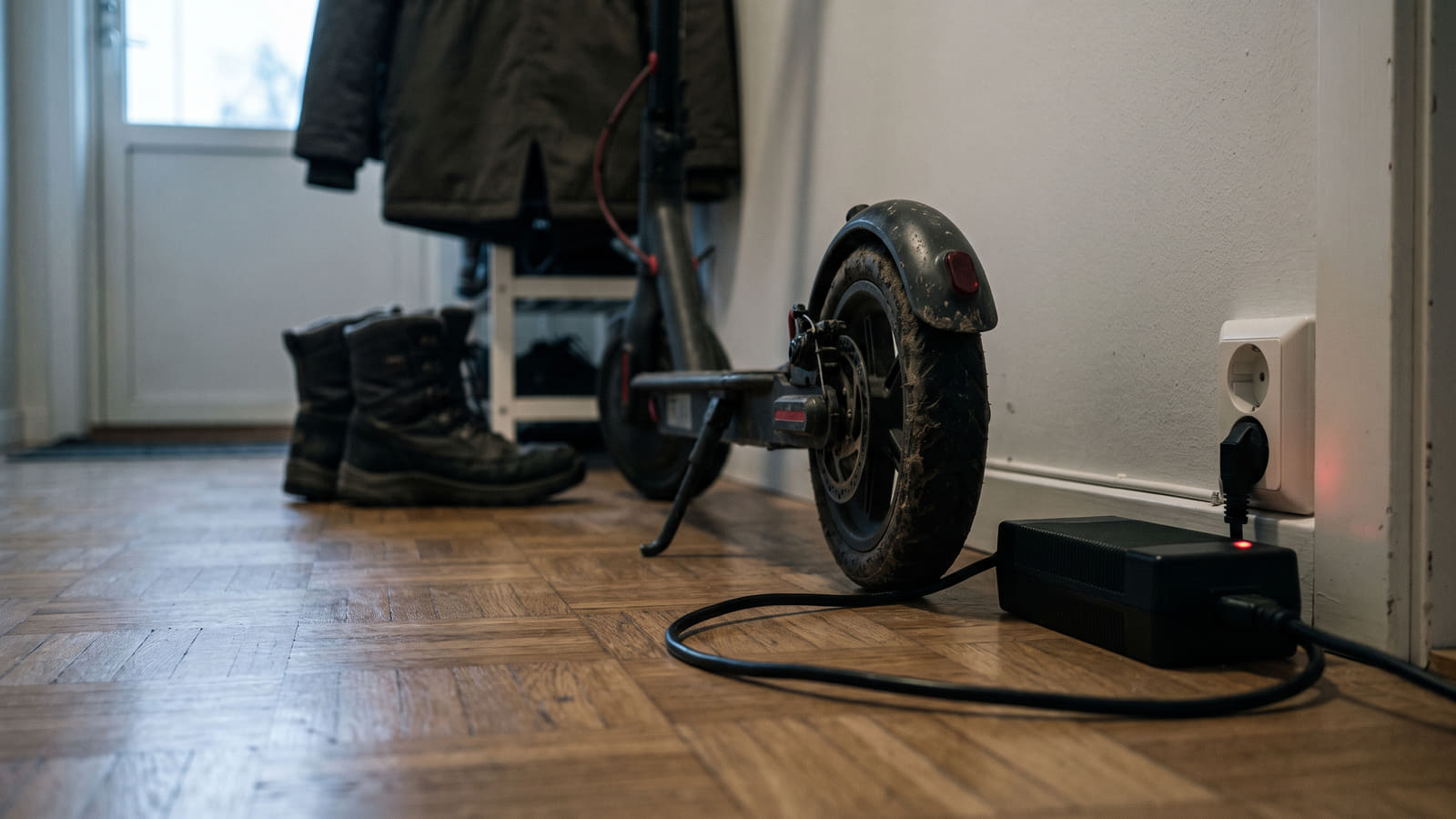 Lader du elsparkesykkelen inne? Se hvilke krav forsikringsselskapene stiller til trygg lading, og hvordan du unngår avkorting i erstatningen ved brann.