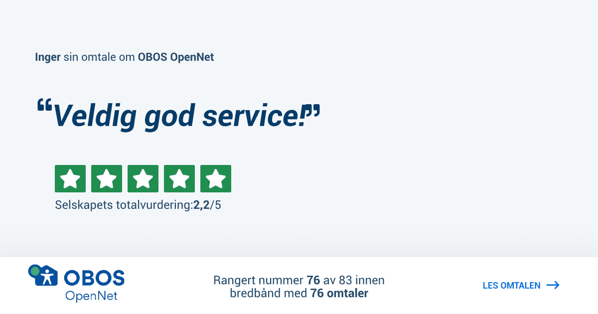 Obos Opennet Ruter OBOS Nett: Veldig god service! - Omtale av Inger